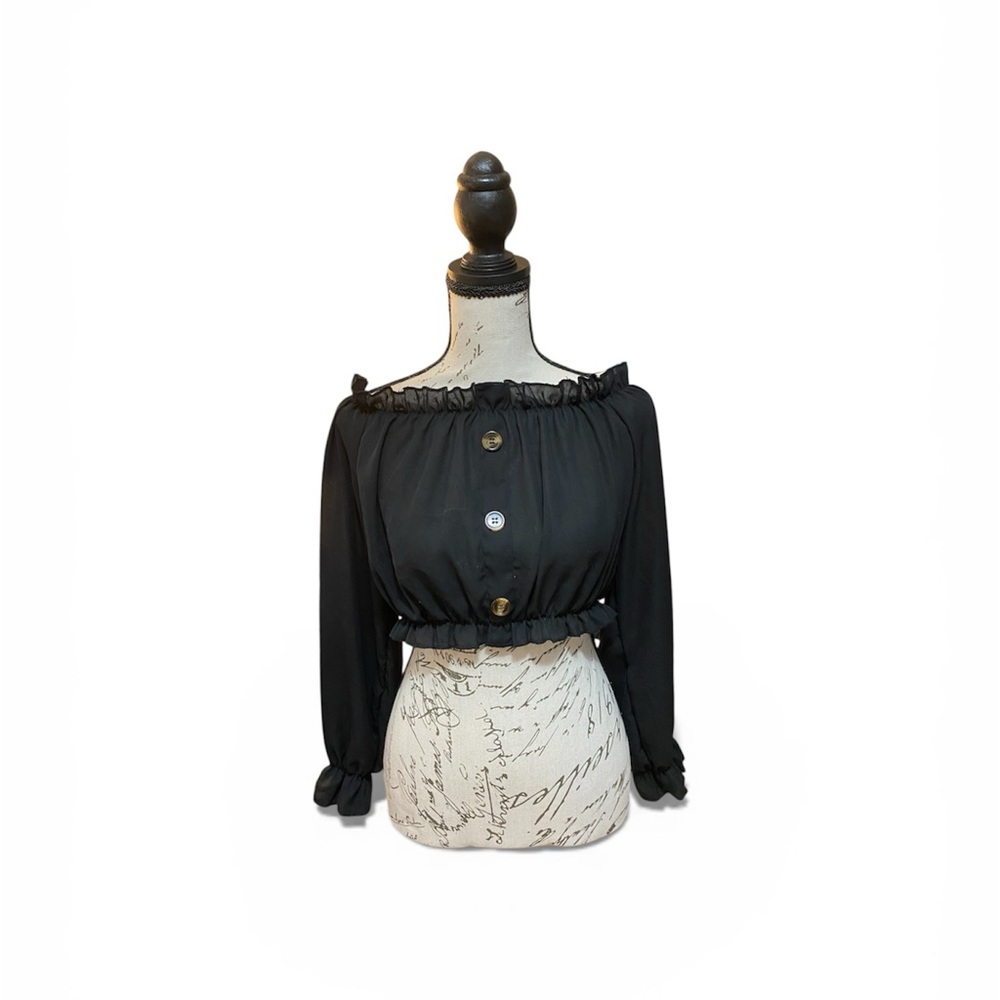 ROMWE Black Off-Shoulder Blouse with Button Detail